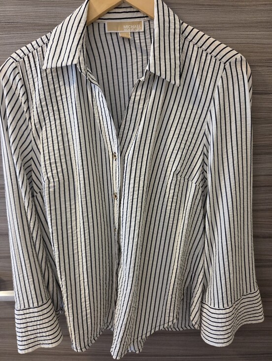Michael Kors Tops - Michael Kors Striped Button Down Blouse Shirt White Black